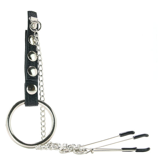 Blue Line Cock Ring with Nipple Tweezers