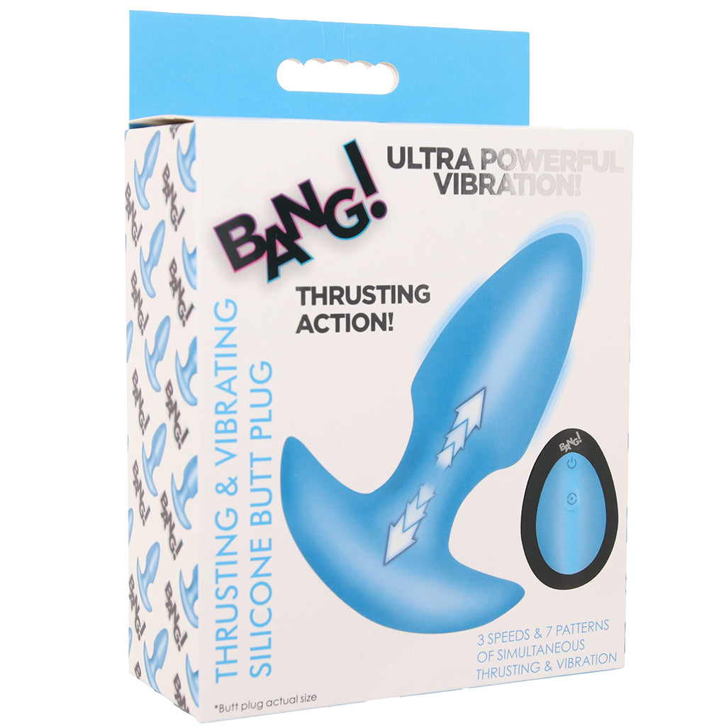 Bang! Thrusting & Vibrating Silicone Butt Plug in Blue  PinkCherry Canada