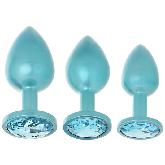 Rear Assets 3 Piece Metal Butt Plug Kit in Teal
