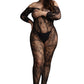 Le Désir Black Lace Sleeved Bodystocking in OSXL