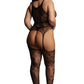 Le Désir Black Lace Suspender Round Neck Bodystocking in OS
