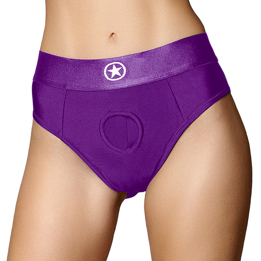 Ouch! Vibrating Purple Strap-on Strappy Thong in XS/S