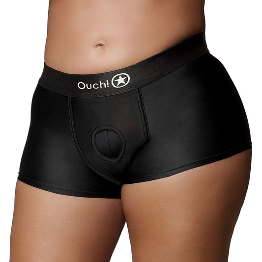 Ouch! Black Vibrating Strap-on Boxer in XL/2X