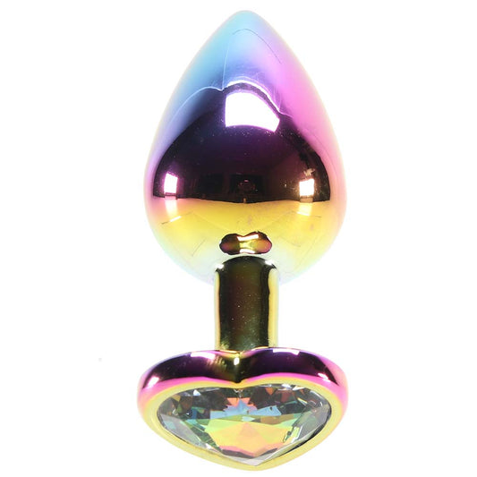 Medium Aluminum Plug with Rainbow Heart Gem
